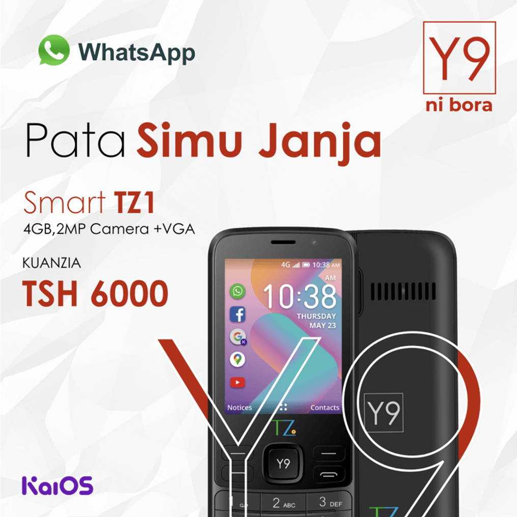The TZ1 Internet and WhatsApp Smart Feature Phone, powered by KaiOS and brought to you by Y9 Microfinance Bank, is now within your reach!